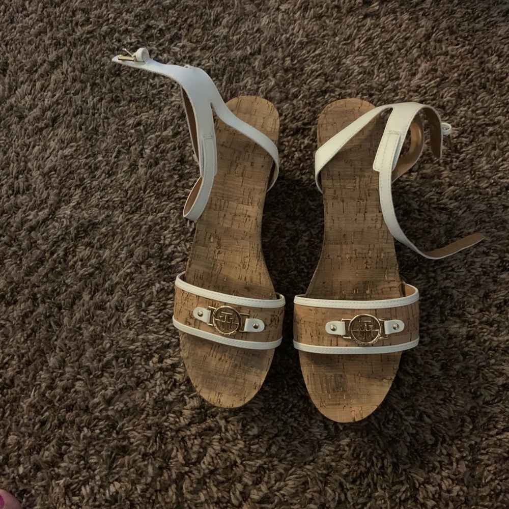 White wedge cork shoes